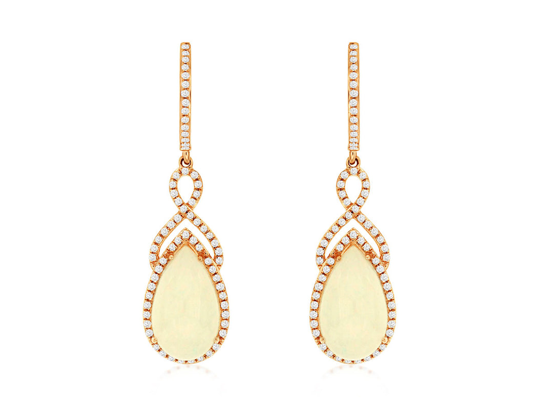 14 Karat Rose gold Opal and Diamond Dangle Fashion Earrings