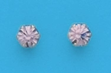 A Pair of White Tone 4 mm Round Simulated Swarovski Crystal June Birthstone Earrings.