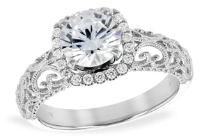 14 Karat White Gold Filigree Halo Design Diamond Semi Mount Engagement Ring