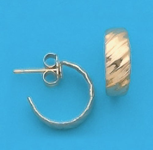 A Pair of Yellow Tone Small Ribbed 'J'  Hoop Earrings