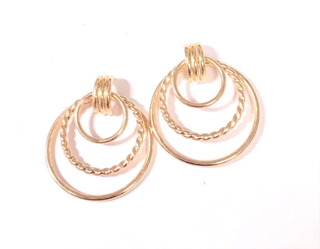 14 Karat Yellow Gold Triple Wire Fashion Earrings