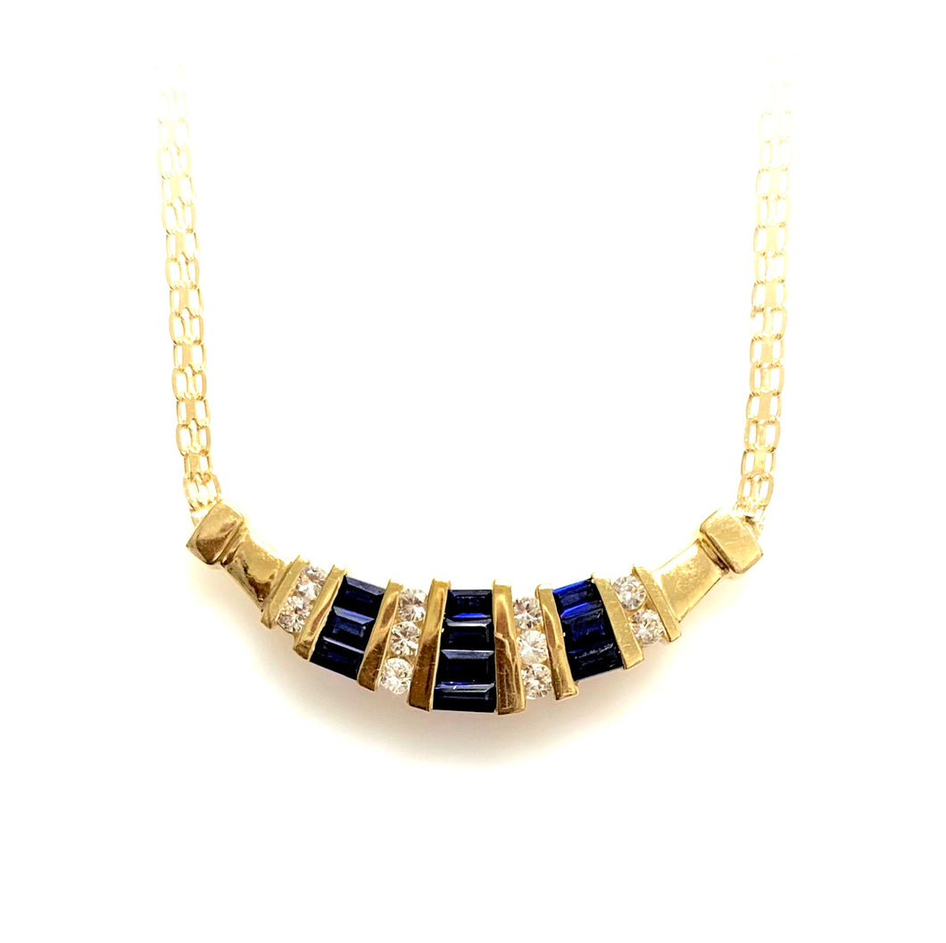 14 Karat Yellow Gold Estate Gemstone Gemstone Fashion Pendant with Synthetic Blue Sapphires and naturalWhite Sapphires