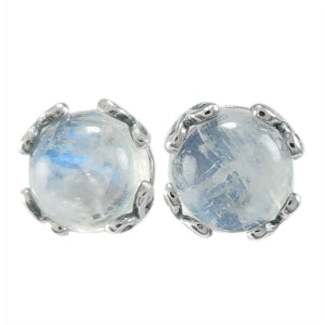 Sterling Silver Moonstone Gemstone Stud Earrings
