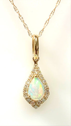 14 Karat Yellow Gold Opal and Diamond Fashion Pendant