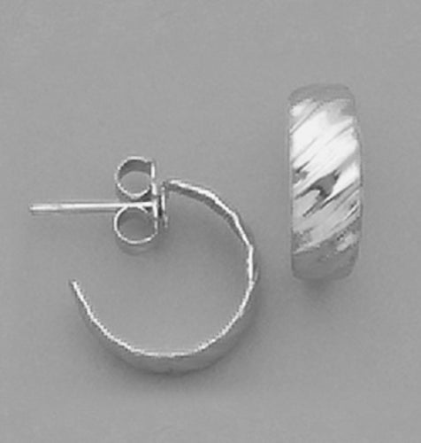 A Pair of White Tone Small Ribbed 'J' Hoop Earrings