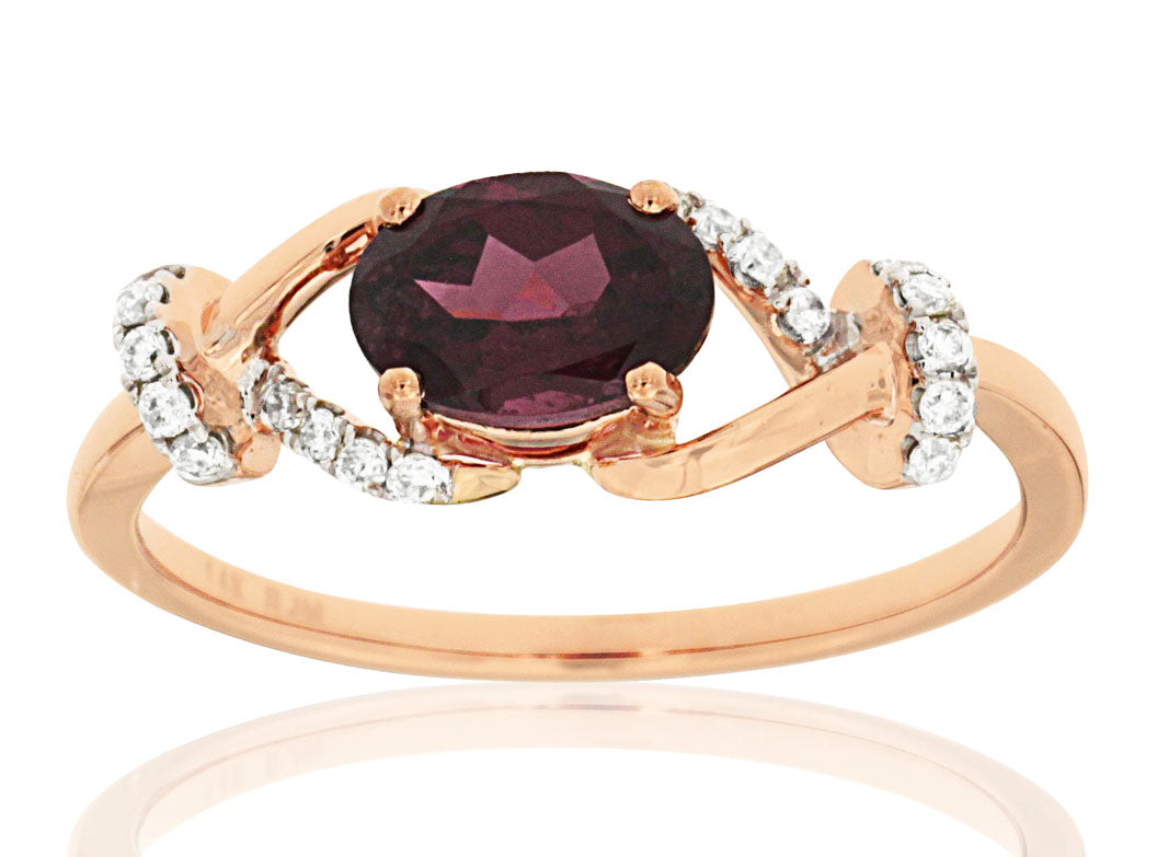 14 Karat Rose Gold Contemporary Twist Braid Design Garnet and Diamond Ring