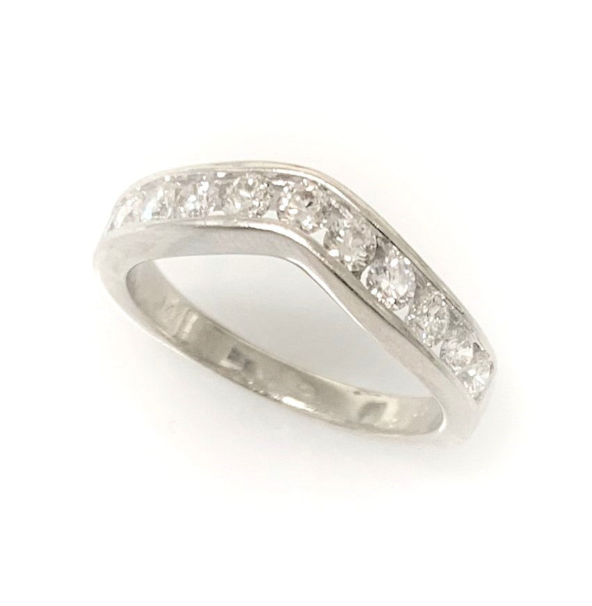 14 Karat White Gold Curved Diamond Wedding Ring