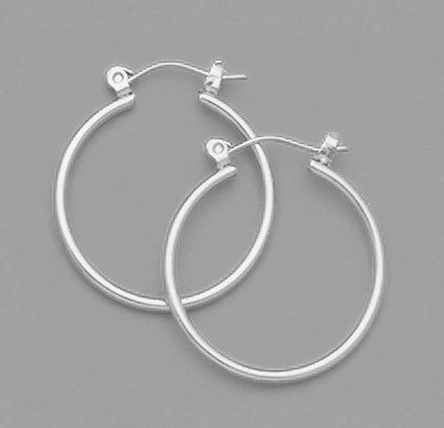 A Pair of White Tone Medium Round Hoop Earrings