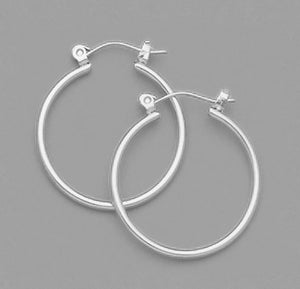 A Pair of White Tone Medium Round Hoop Earrings