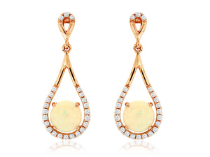 Cabochon Cut Opal and Diamond Rose Gold Earrings