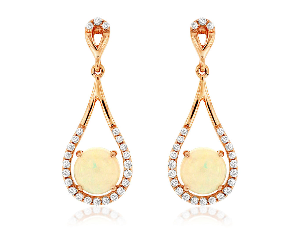 Cabochon Cut Opal and Diamond Rose Gold Earrings