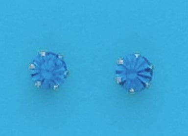 A Pair of White Tone 4 mm Round Simulated Swarovski Crystal September (Sapphire) Birthstone Earrings