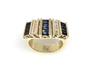 14 Karat Yellow Gold Estate Blue Sapphire and Diamond Fashion Ring