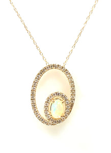 14 Karat Yellow Gold Opal and Diamond Fashion Pendant