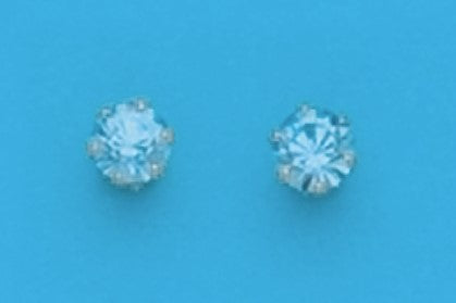 A pair of White Tone 4 mm Round Simulated Swarivski Crystal March (Aquamarine) Birthstone Earrings