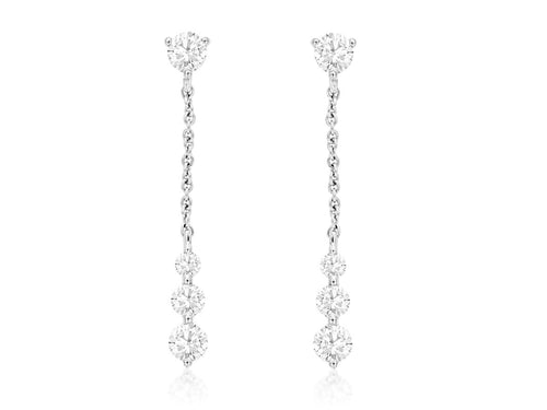 14 Karat White Gold Dangle Drop Style Diamond Fashion Earrings