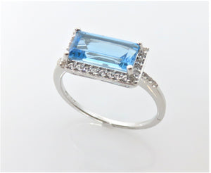 Sterling Silver Blue Topaz and White Sapphire Gemstone Ring