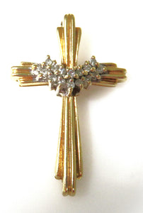 10 Karat Yellow Gold Estate Diamond Cross Pendant