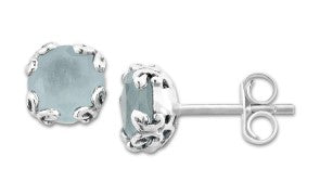 Sterling Silver Round Mixed Cut Aquarmarine Gemstone Stud Earrings