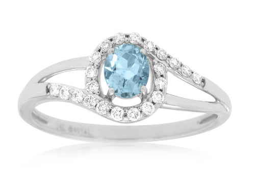 14 Karat White Gold Aquamarine and Diamond Fashion Ring