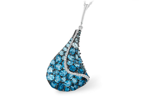 14 Karat White Gold Blue Topaz and Diamond Pendant