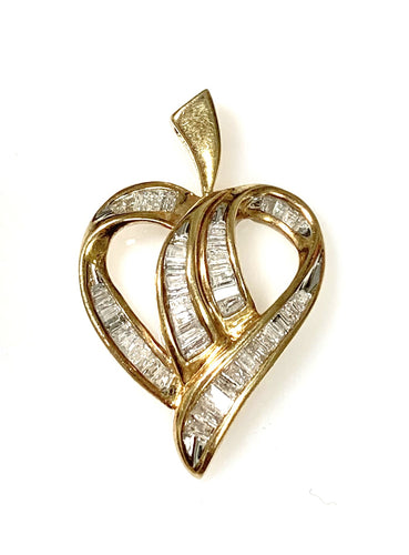 10 Karat Yellow Gold Estate Diamond Heart Fashion Pendant
