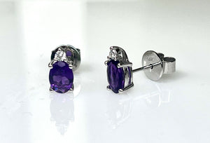 14 Karat White Gold Amethyst and Diamond Fashion Earrings