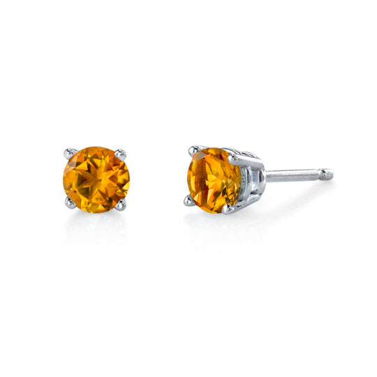 Citrine and White Gold Stud Earrings