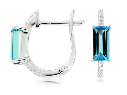 14 Karat White Gold Blue Topaz and Diamond Fashion Earrings