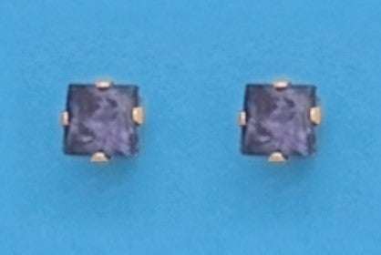 A pair of Yellow Gold Filled Square Purple CZ Earrings