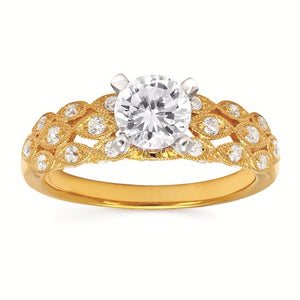 14 Karat Yellow Gold Marquise Shape Filigree and Milgrain Diamond Engagement Ring Semi Mounting