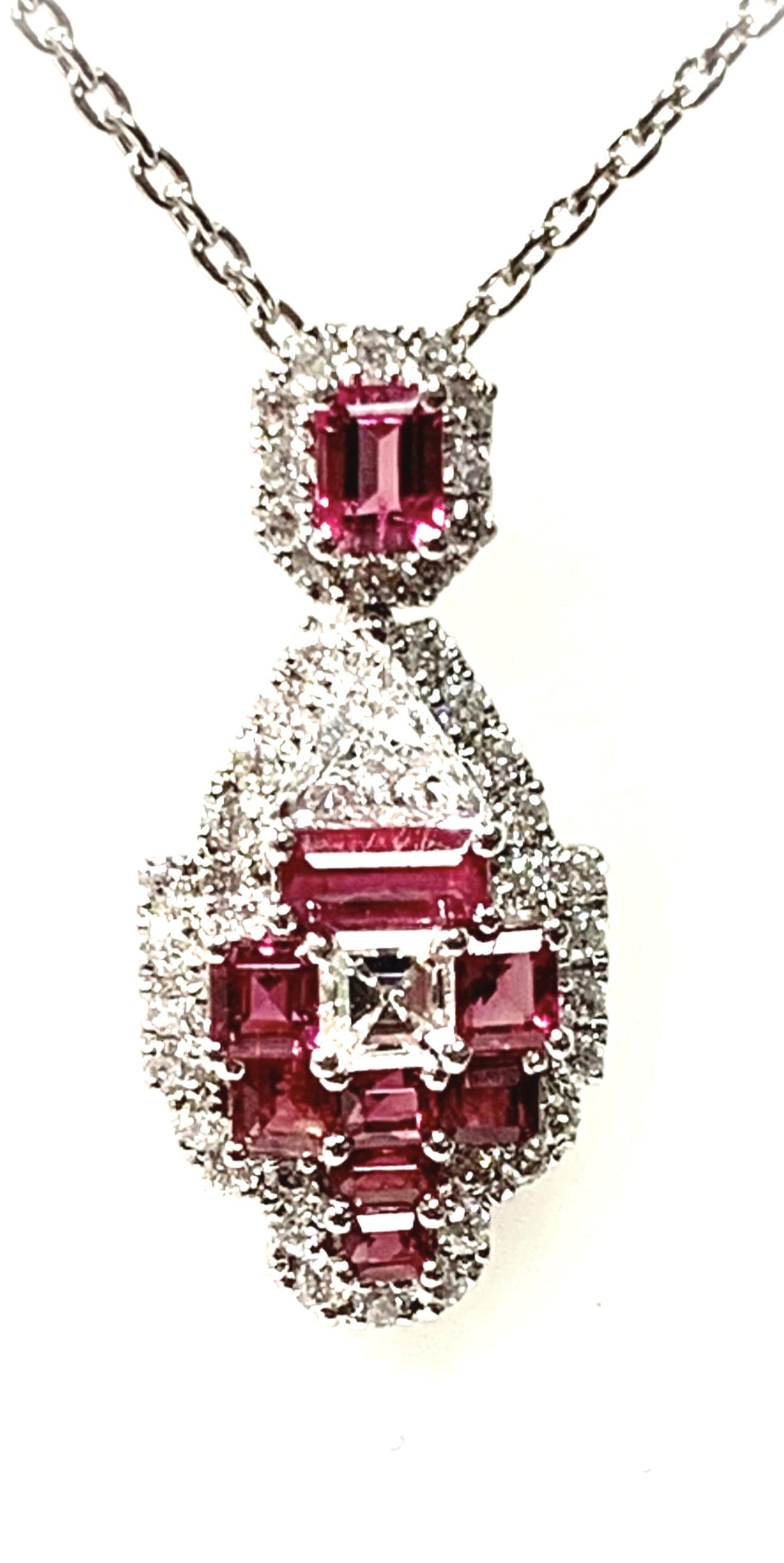 Platinum Red Beryl and Diamond Fashion Pendant
