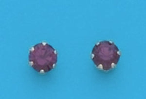 A air of Yellow Tone 4 mm Round Simulated Swarovski Crystal February (Amethyst) Birthstone Earrings
