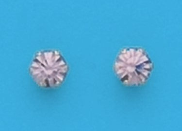 A Pair of Yellow Tone 4 mm Round Simulated Swarovski Crystal June (Alexandrite) Birthstone Earrings