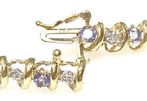 Estate 14 Karat Yellow Gold Diamond and Tanzanite Tennis Bracelet