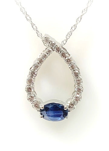 14 Karat White Gold Blue Sapphire and Diamond Fashion Pendant