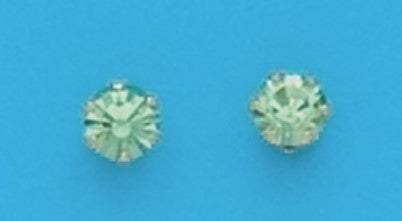 A Pair of White Tone 4 mm Round Simulated Swarovski Crystal August (Peridot) Birthstone Earrings