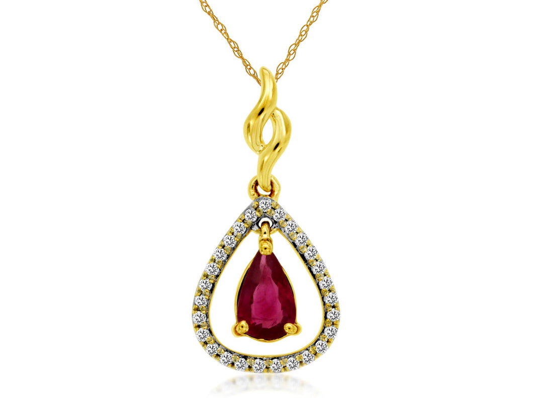 14 Karat Yellow Gold Ruby and Diamond Fashion pendant