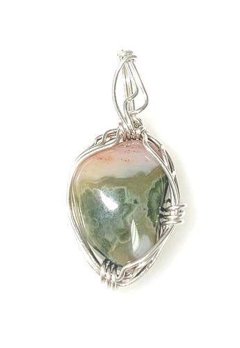 Sterling Silver hand Wire Wrapped Jasper Gemstone Pendant