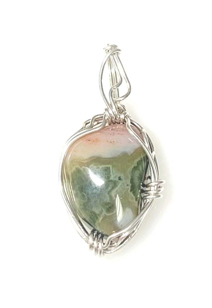 Sterling Silver hand Wire Wrapped Jasper Gemstone Pendant