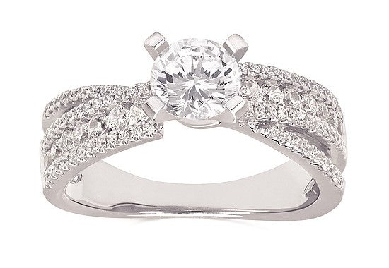 14 Karat White Gold Contemporary Crossover Design Diamond Engagement Ring Semi Mounting.