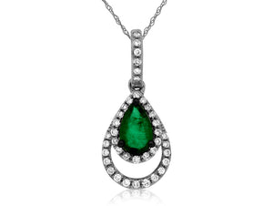 Teardrop Emerald and Halo Diamond Design Pendant