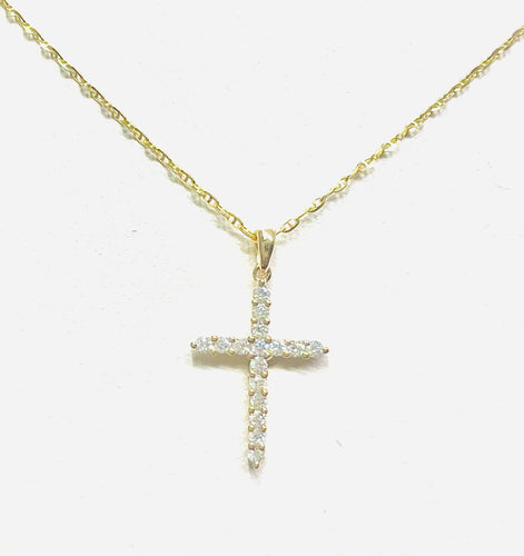 14 Karat Yellow Gold Diamond Cross Pendant