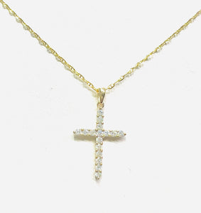 14 Karat Yellow Gold Diamond Cross Pendant