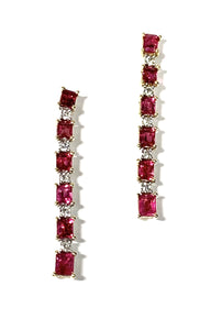 A Pair of 18 Karat Yellow Gold Dangle Red Beryl and Diamond Fashion Earrings