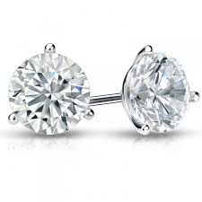 14 Karat White Gold Round Diamond Stud Earrings