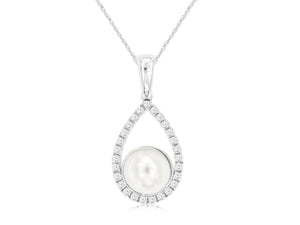 14 Karat White Gold Pearl amd Diamond Fashion Pendant