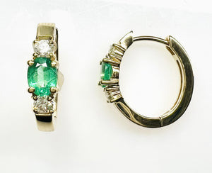 14 Karat Yellow Gold Emerald and Diamond Earrings