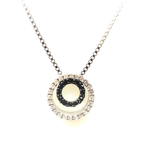 Sterling Silver Round Open Circle Black and White Diamond Pendant