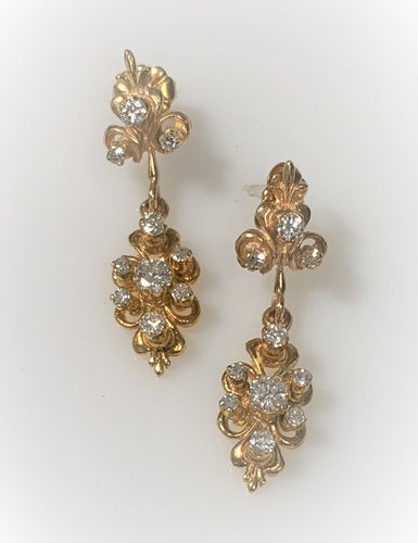 14 Karat Yellow Gold Diamond Dangle Earrings